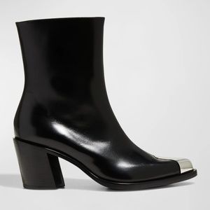 Alexander McQueen Boxcar Calfskin Cap-Toe Ankle Booties